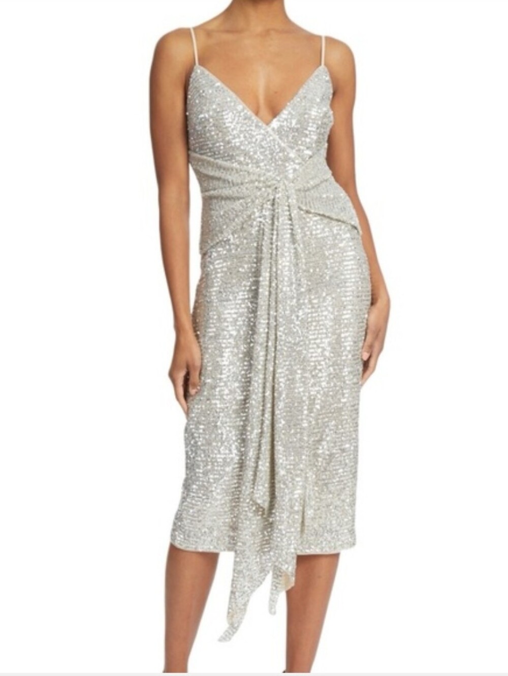 Badgley Mischka Silver Sequin Cocktail Dress Sz 4 NWT SC9071